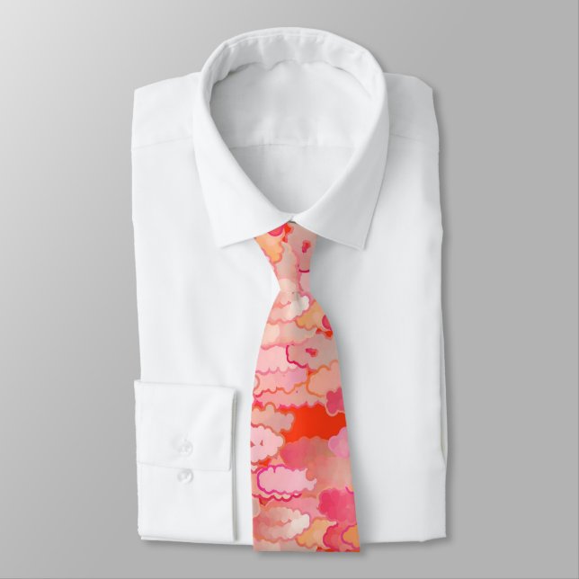 Japanese Clouds, Sunset, Coral, Fuchsia, Pink  Tie (Tied)