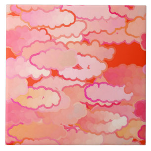 Japanese Clouds, Sunset, Coral, Fuchsia, Pink Tile