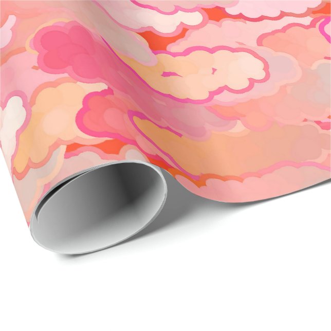 Japanese Clouds, Sunset, Coral, Fuchsia, Pink Wrapping Paper (Roll Corner)