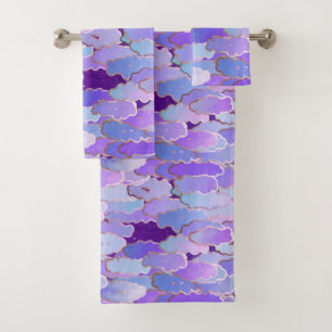 Japanese Clouds, Twilight, Violet and Deep Purple Bath Towel Set