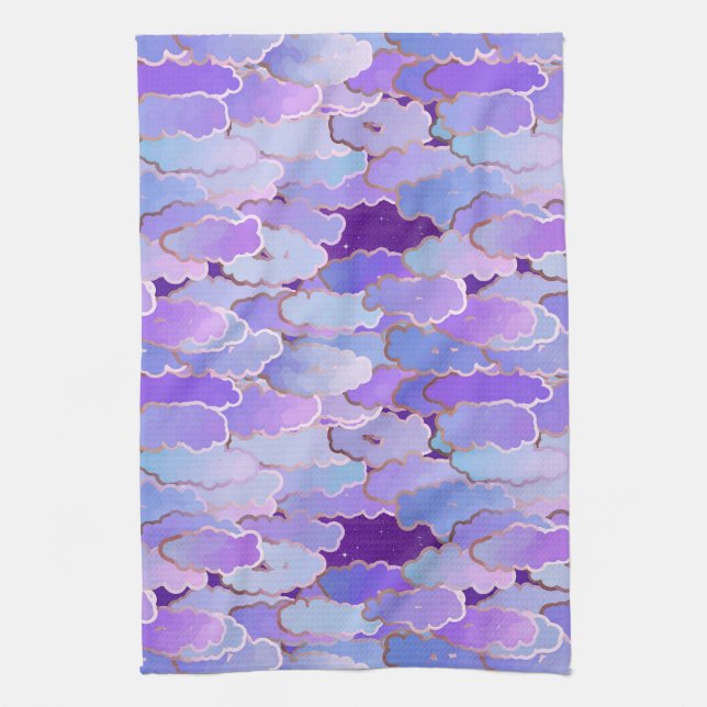 Japanese Clouds, Twilight, Violet and Deep Purple Kitchen Towel (Vertical)
