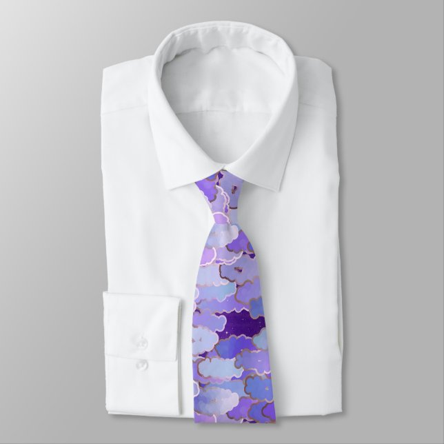 Japanese Clouds, Twilight, Violet and Deep Purple Tie (Tied)