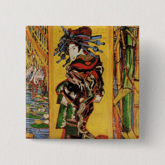 Japanese Courtesan Oiran by Vincent van Gogh 2 Inch Square Button (Front)