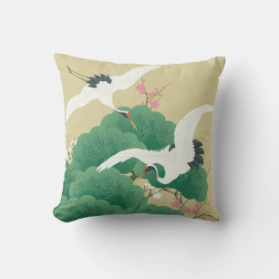 Japanese Crane and Pine Tree Throw Pillow