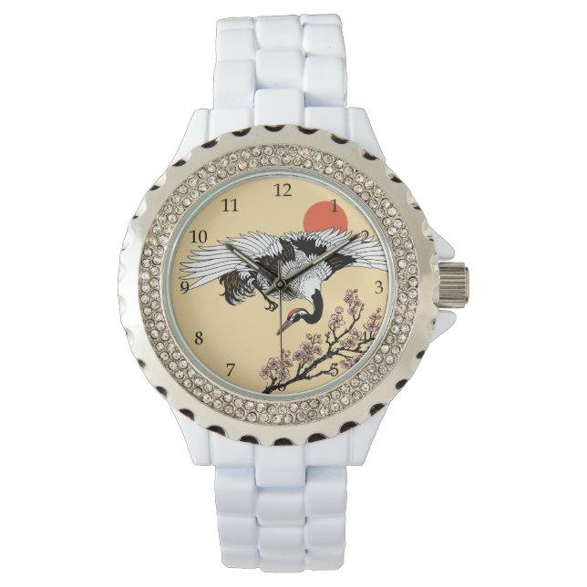 Japanese crane bird and blooming sakura watch (Front)