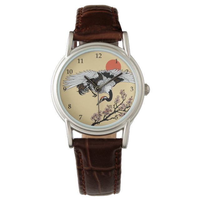Japanese crane bird and blooming sakura watch (Front)