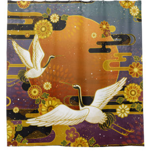 Japanese crane bird colourful sky illustration pat