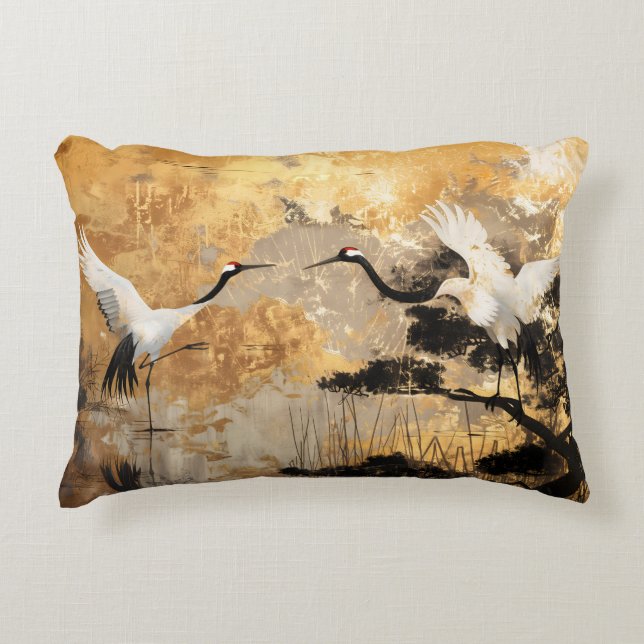 Japanese Crane Birds Accent Pillow (Front)