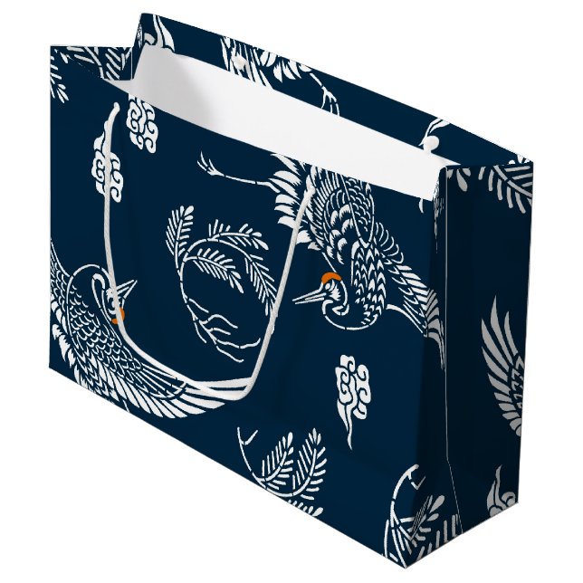 Japanese Crane Couple Large Gift Bag (Front Angled)