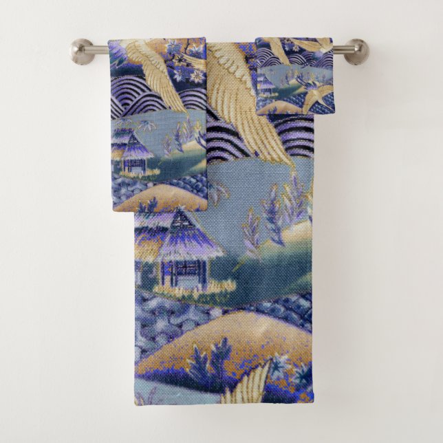 Japanese Crane Custom Bath Towel Set (Insitu)