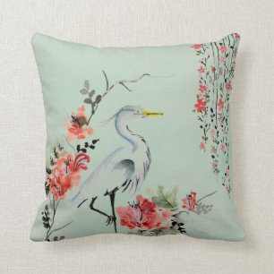 Japanese Crane design Throw Pillow