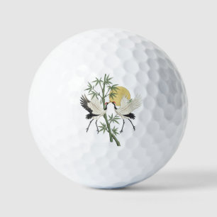 Japanese Crane Embroidery Bamboo Sunrise gift Golf Balls