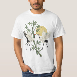 Japanese Crane Embroidery Bamboo Sunrise gift T-Shirt