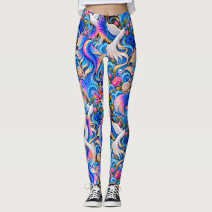 Japanese Crane Floral Art Women's Leggings