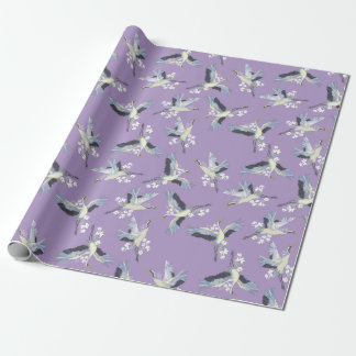 Japanese Crane Kimono Art Purple Wrapping Paper