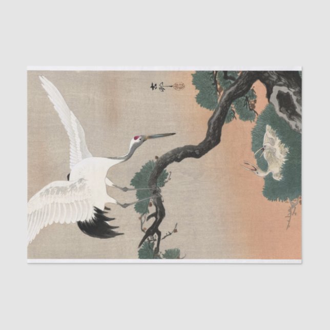 Japanese Crane on Branch of Pine by Ohara Koson Tissue Paper (Front)