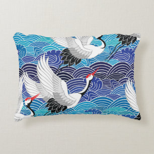 Japanese Crane: Ornate Bird Pattern. Accent Pillow