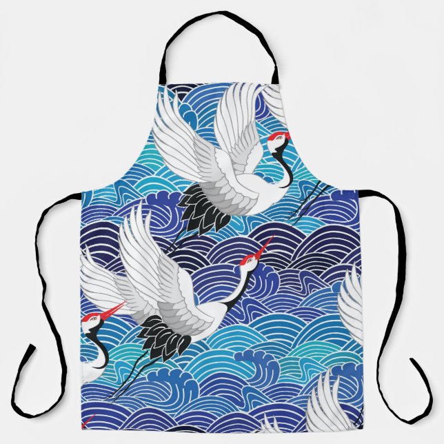 Japanese Crane: Ornate Bird Pattern. Apron (Front)
