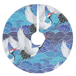 Japanese Crane: Ornate Bird Pattern. Brushed Polyester Tree Skirt