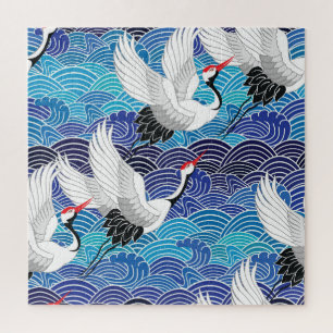 Japanese Crane: Ornate Bird Pattern. Jigsaw Puzzle