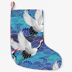 Japanese Crane: Ornate Bird Pattern. Small Christmas Stocking