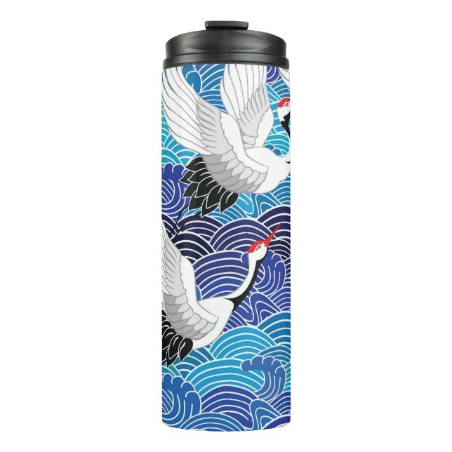 Japanese Crane: Ornate Bird Pattern. Thermal Tumbler (Front)