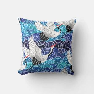 Japanese Crane: Ornate Bird Pattern. Throw Pillow