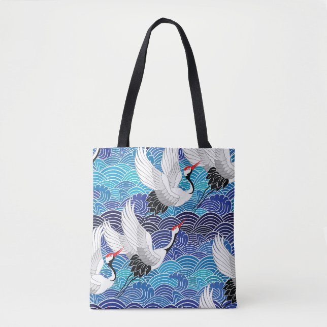 Japanese Crane: Ornate Bird Pattern. Tote Bag (Front)