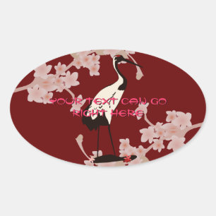 Japanese Crane Oval Stickers