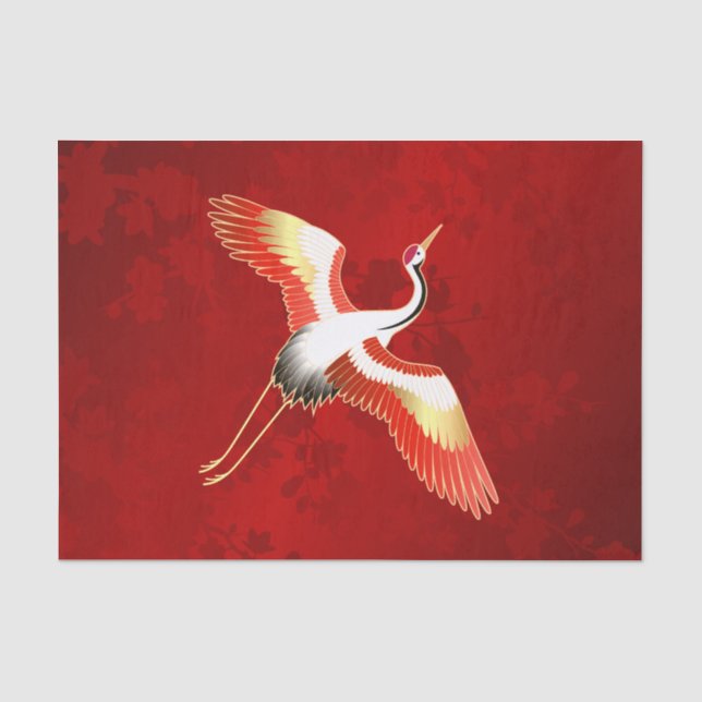 Japanese Crane Red Cherry Blossom Tissue Paper (Front)
