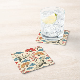 Japanese Crane Sakura Pattern Traditional Japanese Square Paper Coaster