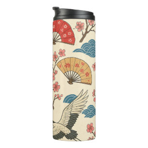 Japanese Crane Sakura Pattern Traditional Japanese Thermal Tumbler