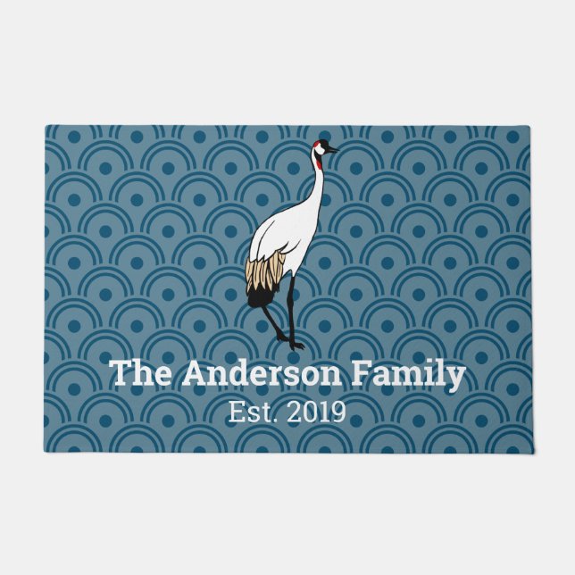 Japanese Crane & Scallops  | Personalized Doormat (Front)