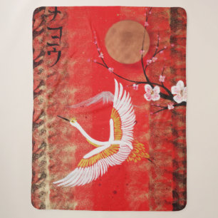 Japanese crane sun Japan sakura red Blanket