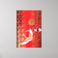 Japanese crane sun Japan sakura red Canvas Art