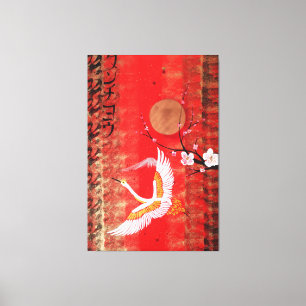 Japanese crane sun Japan sakura red Canvas Art