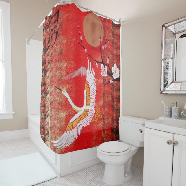 Japanese crane sun Japan sakura red painting (In Situ)