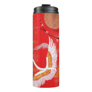 Japanese crane sun Japan sakura red painting Thermal Tumbler