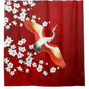 Japanese Crane White Cherry Blossom Red