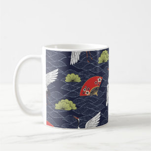 Japanese Cranes and Fans: Vintage Pattern Coffee Mug
