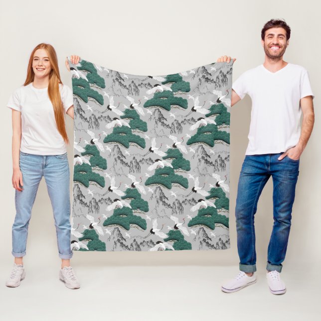 Japanese Cranes Artistic Pattern Fleece Blanket (In Situ)