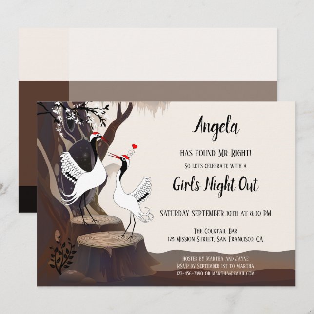 Japanese Cranes Bachelorette Party Invitation (Front/Back)