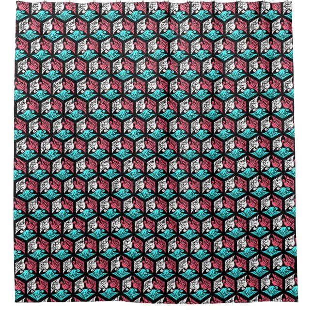 Japanese Cranes, Coral, Turquoise and Black (Front)