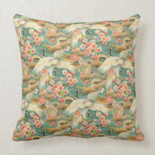Japanese Cranes Cotton Throw Pillow 20" x 20"