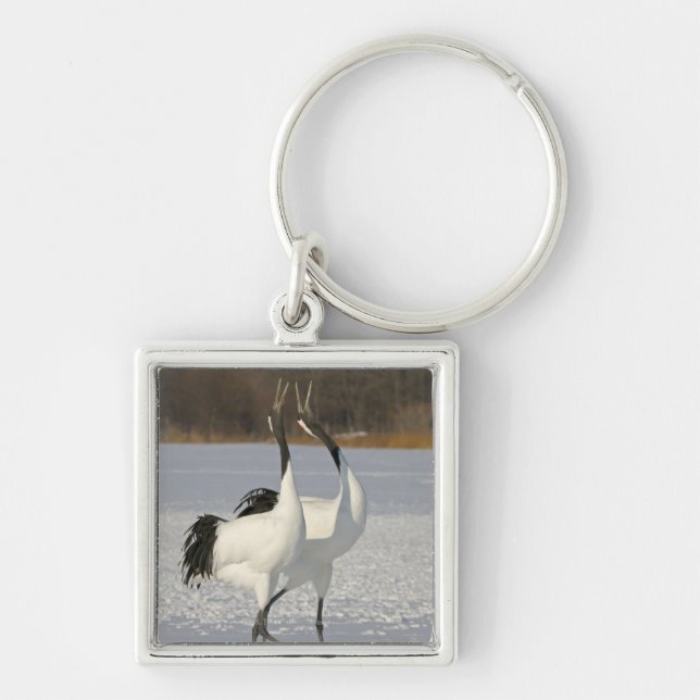 Japanese Cranes dancing on snow Keychain (Front)