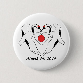 Japanese Cranes & Heart Flag Earthquake Relief 2 Inch Round Button