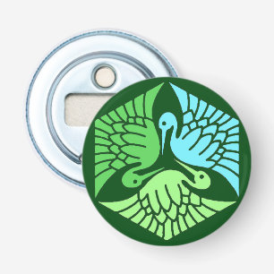 Japanese Cranes, Jade Green and Light Blue Bottle Opener