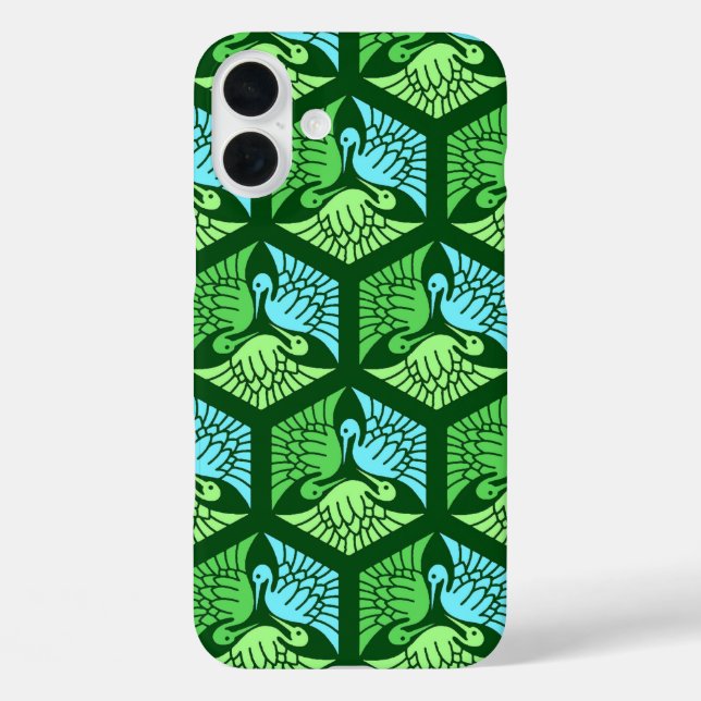 Japanese Cranes, Jade Green and Light Blue Case-Mate iPhone Case (Back)