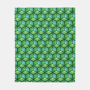 Japanese Cranes, Jade Green and Light Blue Fleece Blanket