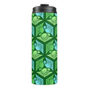 Japanese Cranes, Jade Green and Light Blue Thermal Tumbler